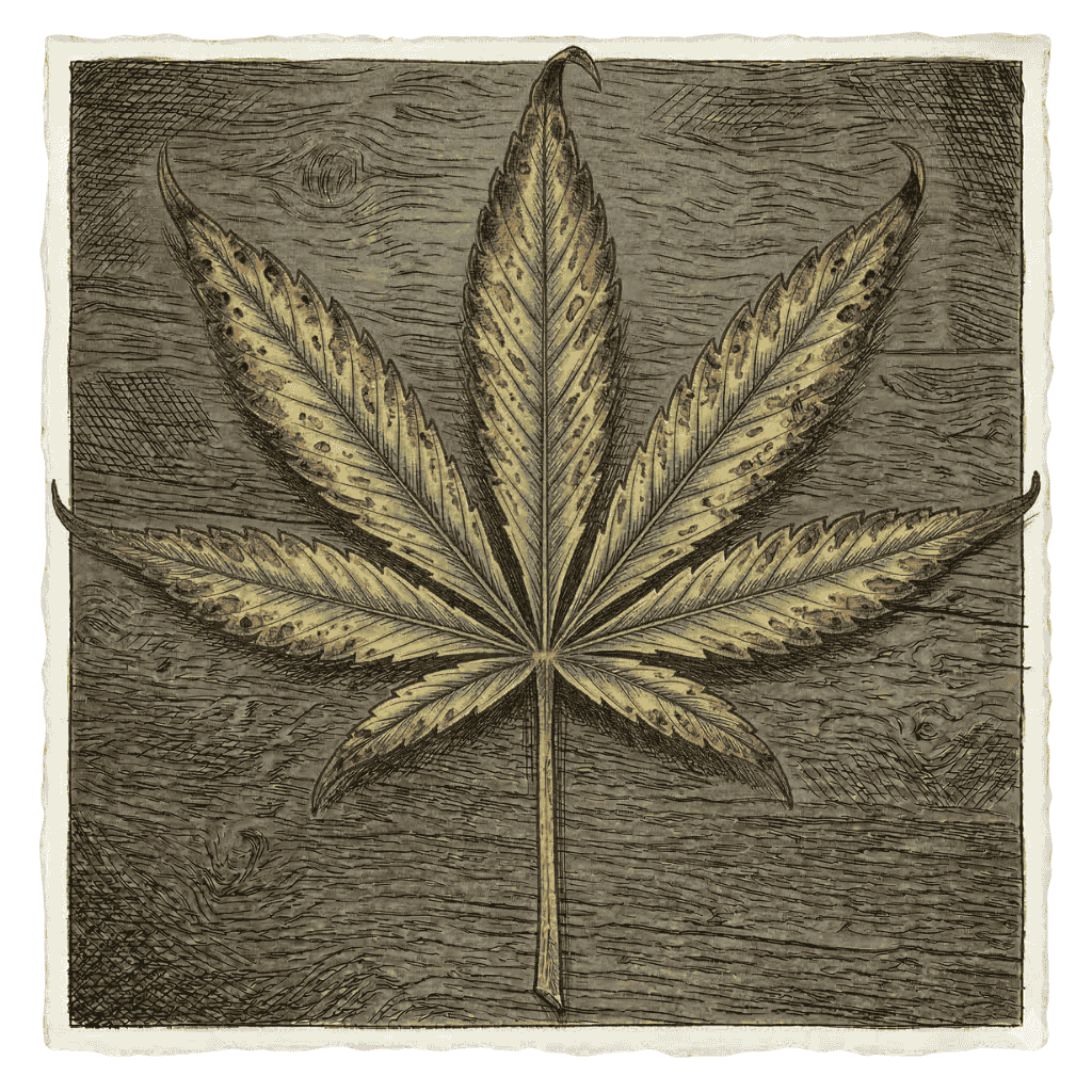 Kalziummangel Cannabis: braune Flecken auf jungen Blättern