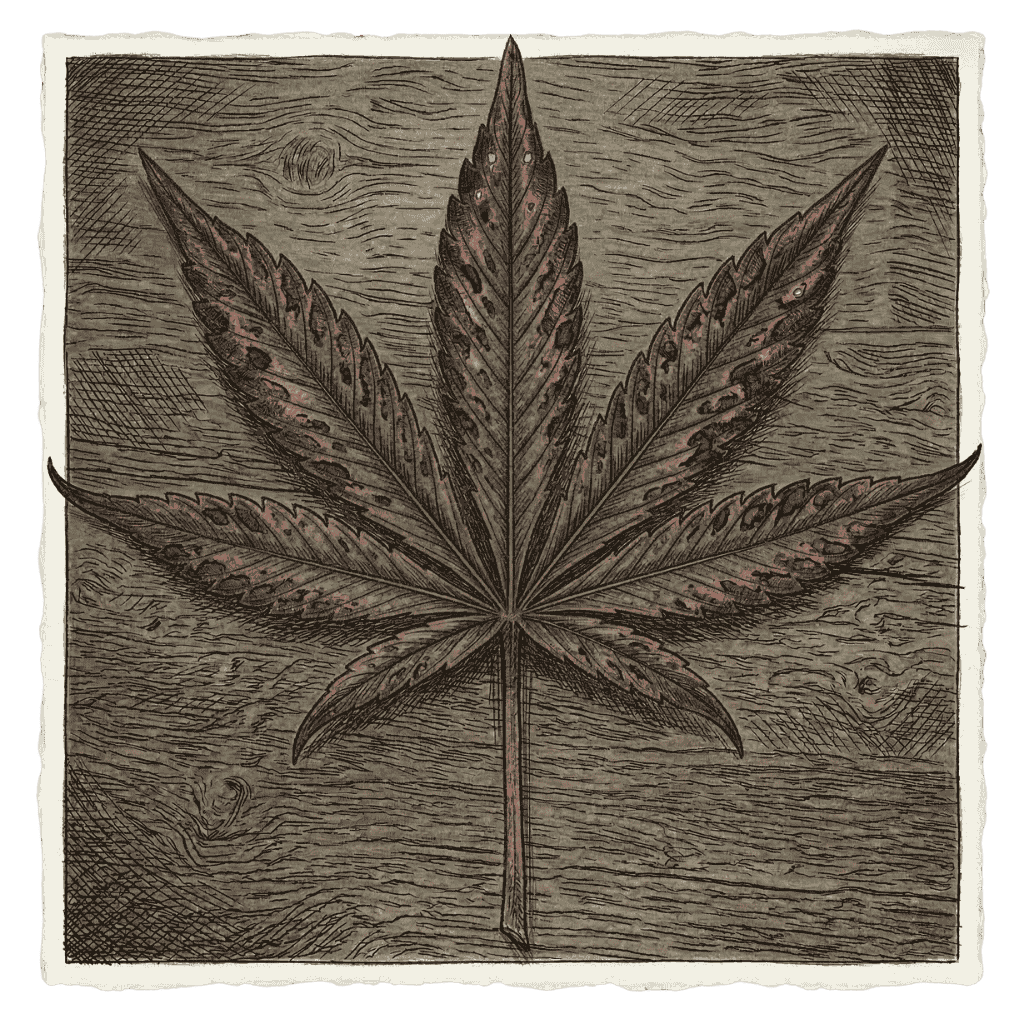 Phosphormangel Cannabis: dunkle Blätter mit purpurnen Tönen in der Blüte